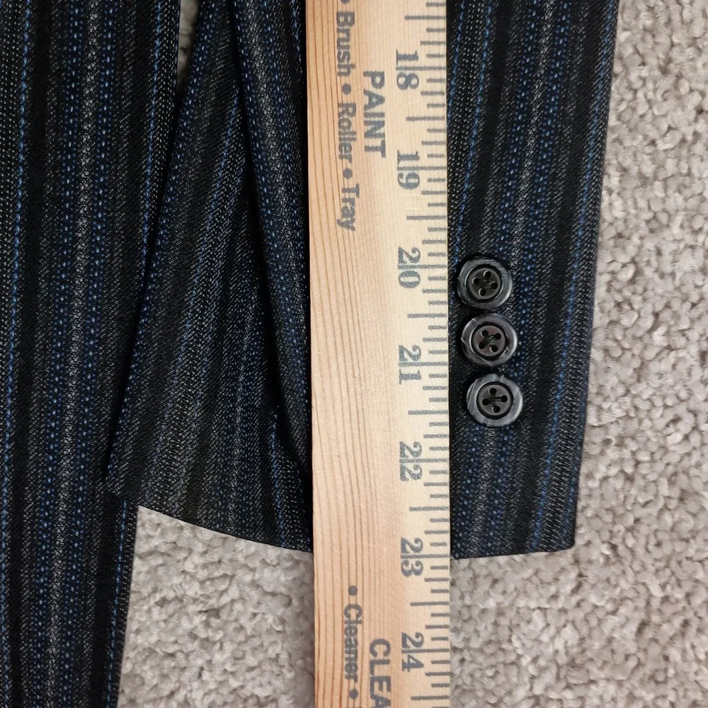 Vintage Ermine Suitings 36R Mens Black Blue Pinstripe 2-Button Tailored Blazer